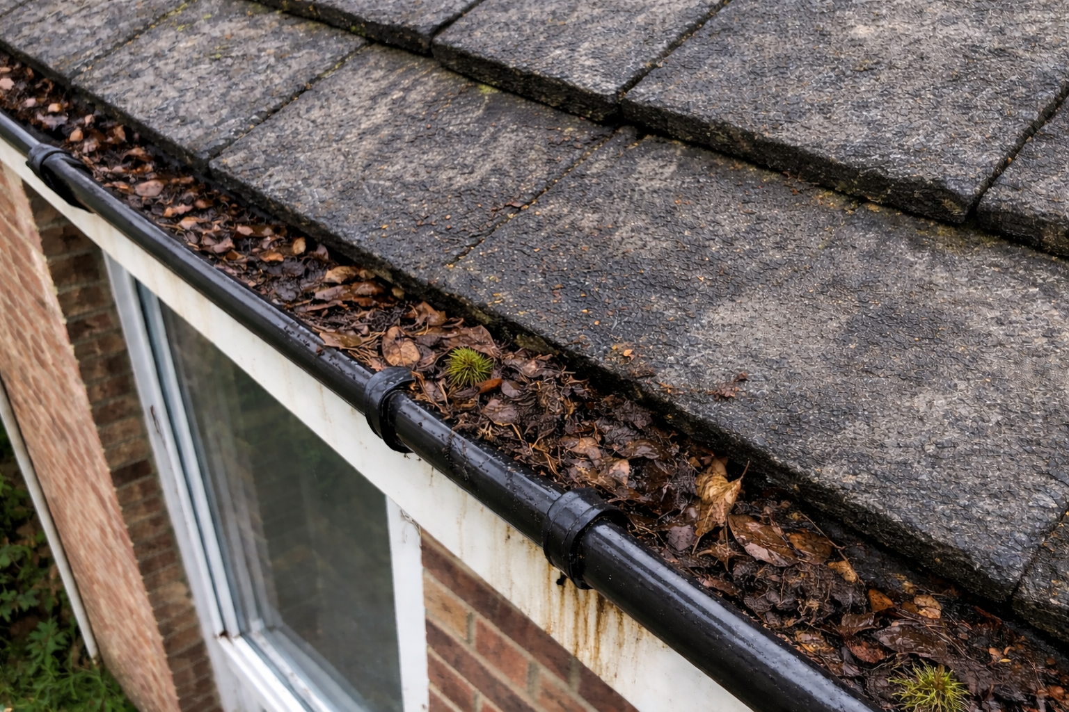 Before - Blocked and dirty gutters